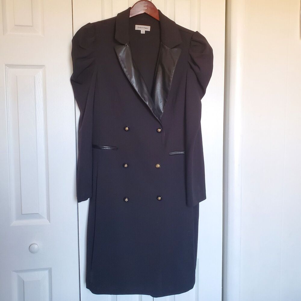 Shelby and Palmer Black Double Breasted Coat Dress Vintage Long Sleeves Tailored
